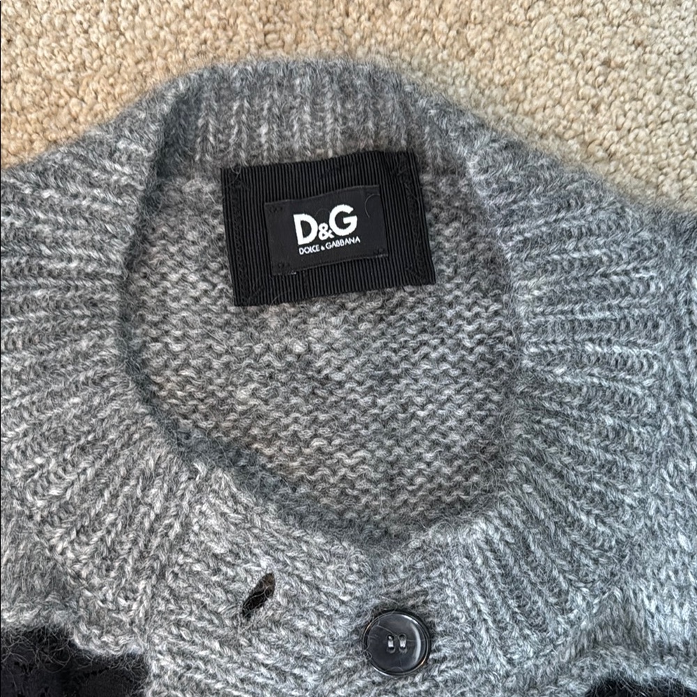D&G Gray and Black Striped Cardigan with Lace Accents - Picture 4 of 4